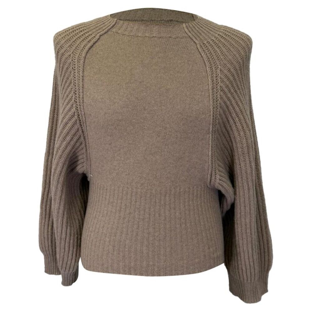 Stella Mccartney Knitted Balloon-Sleeve Sweater in Brown Cashmere